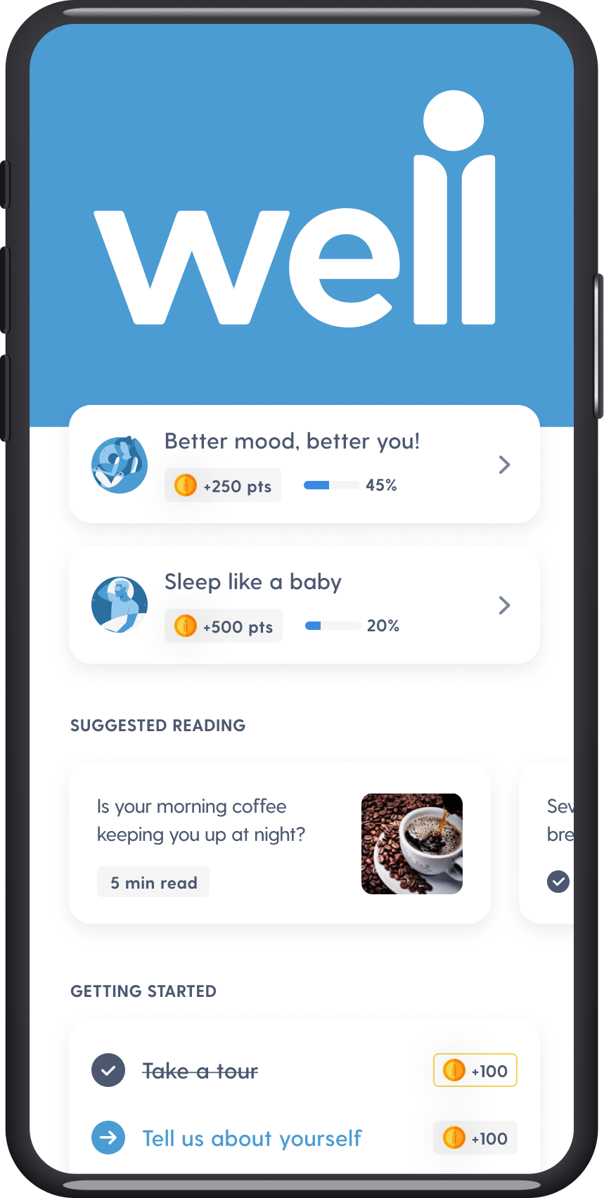 well app screen on mobile phone