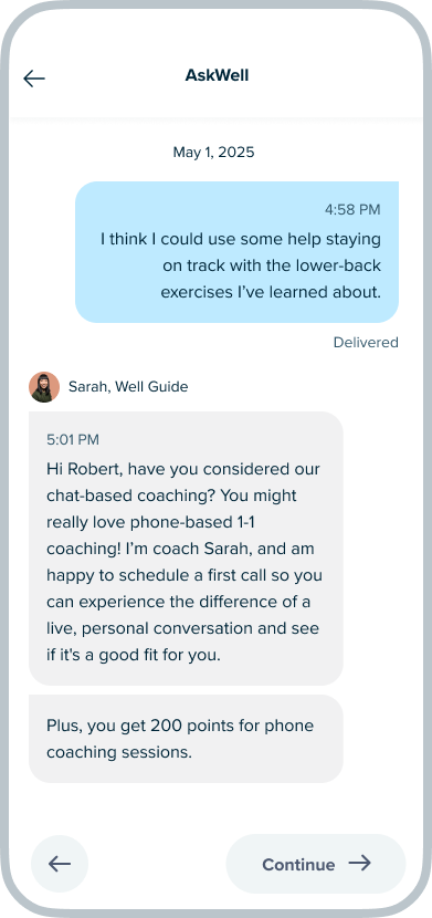 App Screen for Well guided.