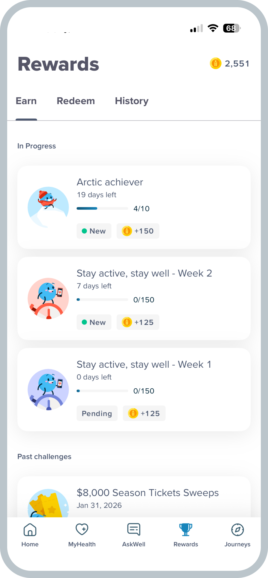 App Screen for Healthy actions = rewards