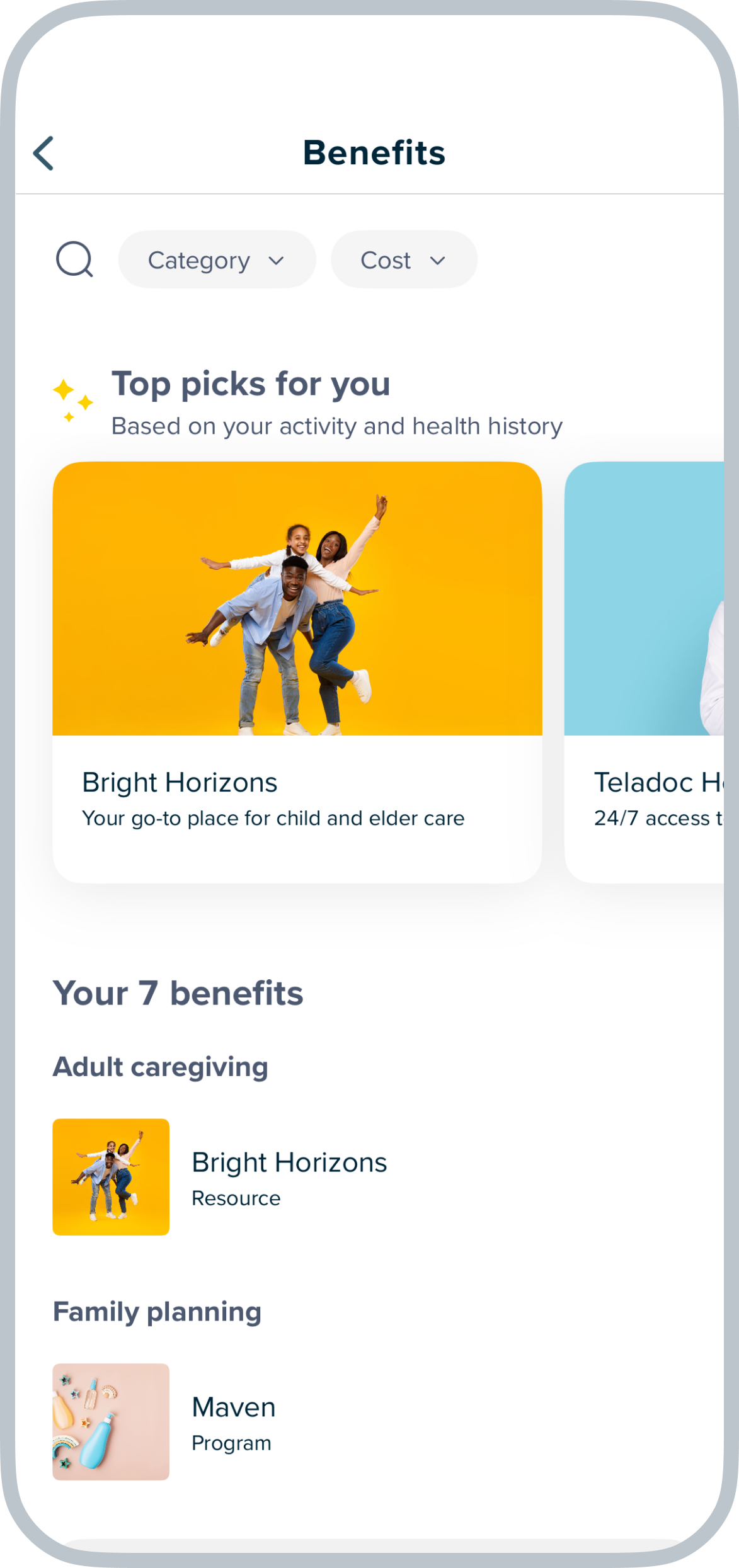 App Screen for Centralized benefits resources